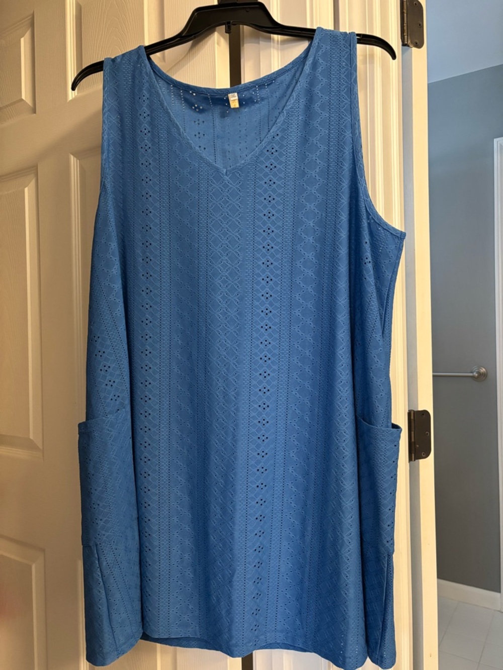 Amazon Blue Eyelet Sleeveless Swim Coverup with Pockets